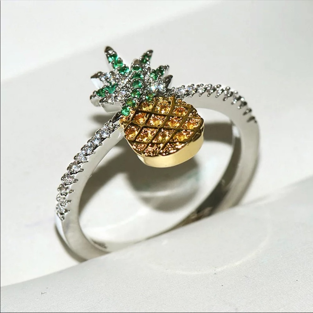 New 925 Silver Cute Fruit Pineapple Zircon Ring - Picture 2 of 4